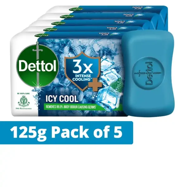 Dettol Icy Cool Bathing Soap Bar with 3X intense cooling 5 x 125g