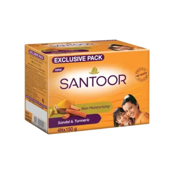 Santoor Skin Moisturizing Sandal and Turmeric Bathing Soap With Anti-Aging Properties (4 x 150 g)