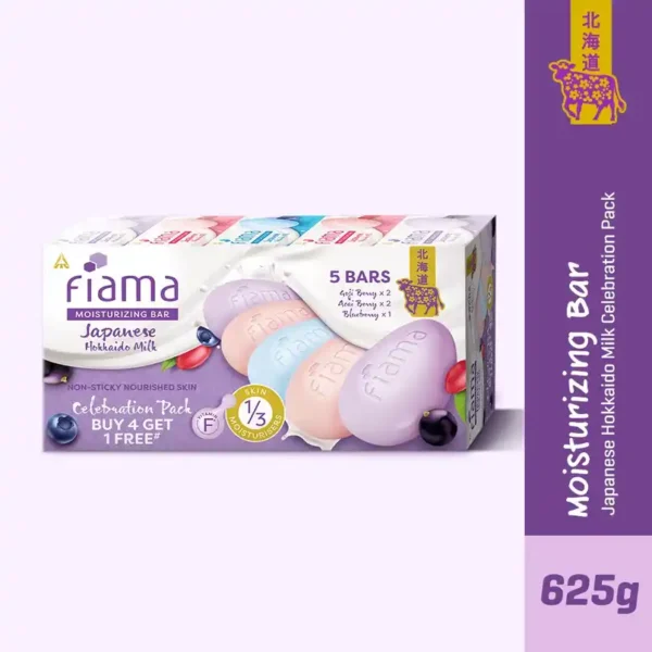 Fiama Moisturizing Soap Bars Celebration Pack Japanese Hokkaido Milk & Berries (5 x 125 g)