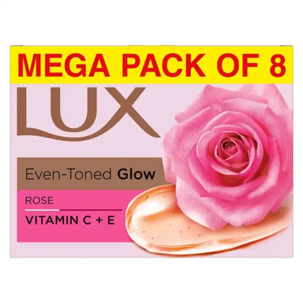 Lux Even-Toned Glow Bathing Soap infused with Vitamin C & E For Superior Glow Offer (8 x 150 g)