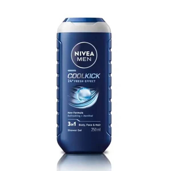 Nivea Men Cool Kick with Refreshing Icy Menthol Shower Gel for Body Face & Hair 250ML