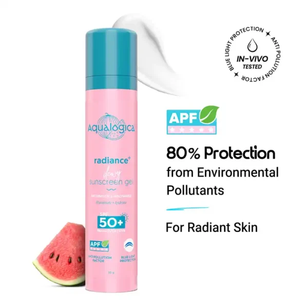 Aqualogica Radiance+ Dewy Lightweight Sunscreen Gel SPF 50+ PA+++ for Oily & Acne-Prone Skin 50g