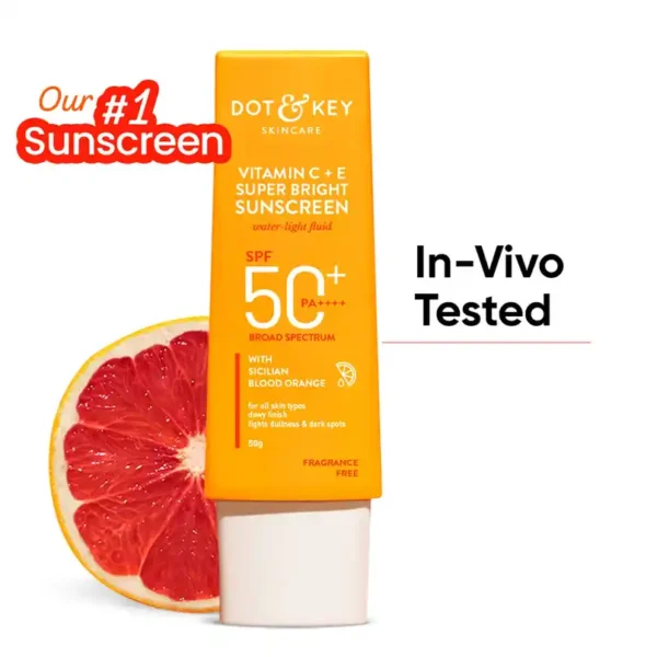 Dot & Key Vitamin C + E Face Sunscreen SPF 50 PA+++ For Glowing Skin, 100% No White Cast 50g